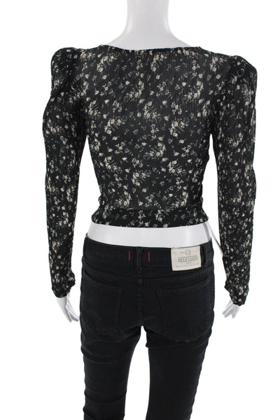 ASTR Womens Floral Print V Neck Blouse Black Size Extra Small