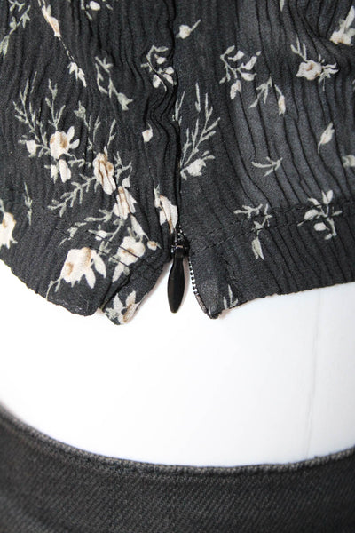ASTR Womens Floral Print V Neck Blouse Black Size Extra Small