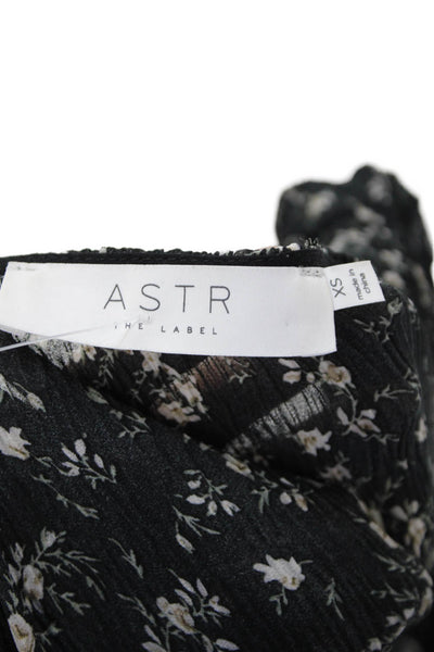 ASTR Womens Floral Print V Neck Blouse Black Size Extra Small