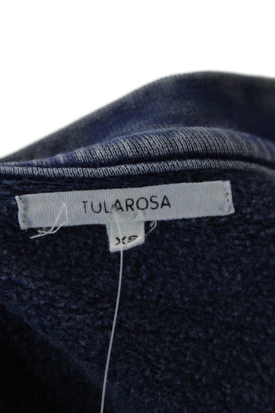 Tularosa Womens Ruffled Crew Neck Sweatshirt Blue Cotton Size Extra Small