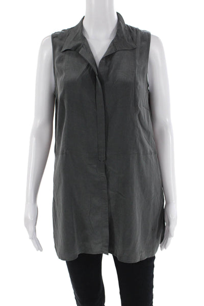 Ecru Womens Silk Sleeveless Button Down Tank Top Grey Size Medium