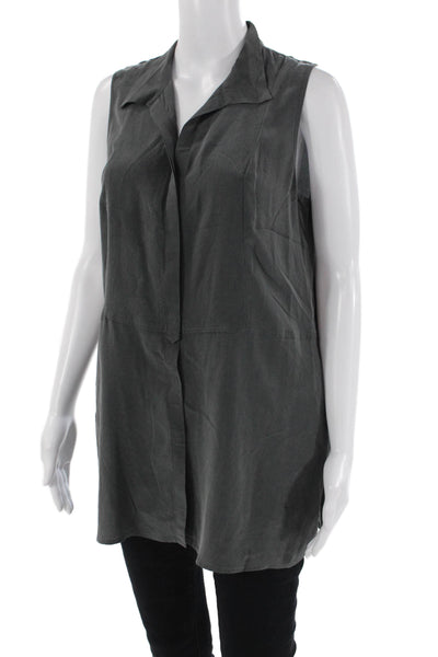 Ecru Womens Silk Sleeveless Button Down Tank Top Grey Size Medium