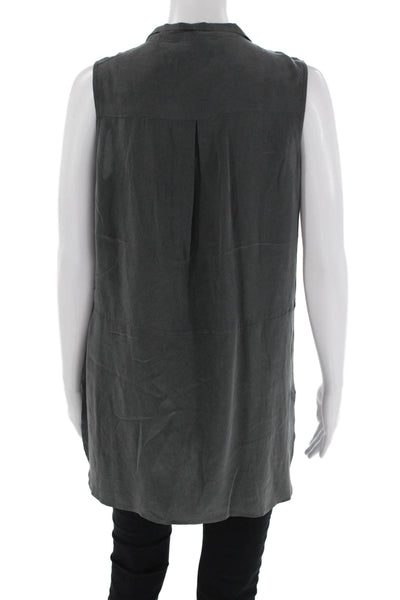 Ecru Womens Silk Sleeveless Button Down Tank Top Grey Size Medium