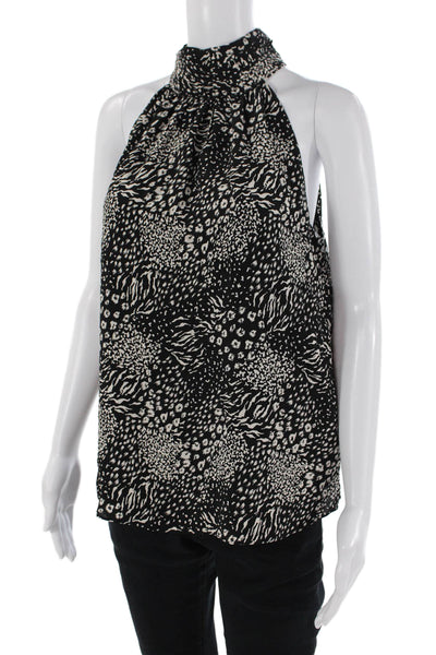 Joie Womens Animal Print Halter Top Blouse Black White Size Medium
