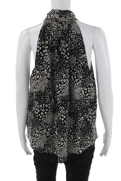 Joie Womens Animal Print Halter Top Blouse Black White Size Medium