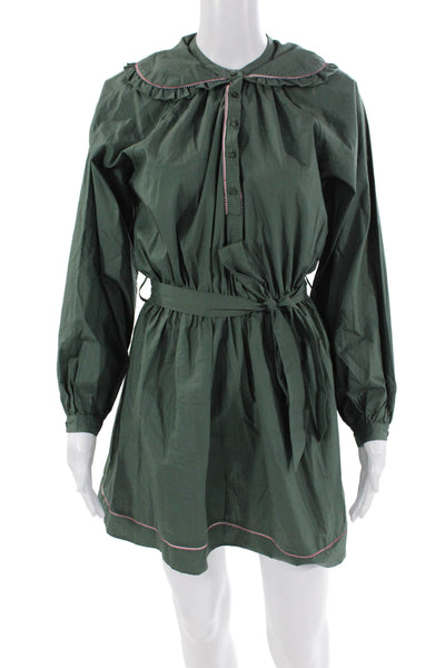 The Shirt Womens Button Down A Line Belted Dress Green Cotton Size Extra Small