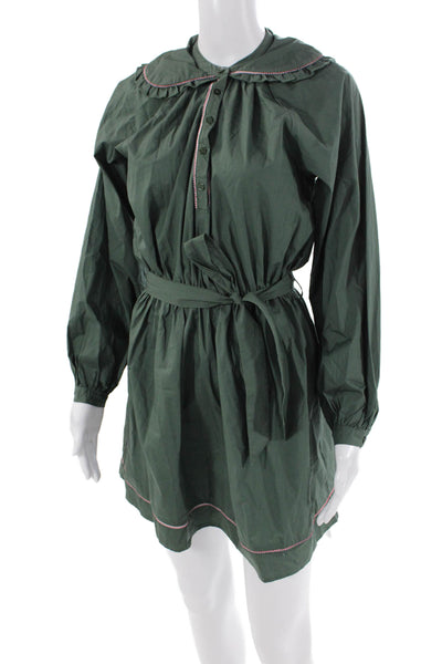 The Shirt Womens Button Down A Line Belted Dress Green Cotton Size Extra Small