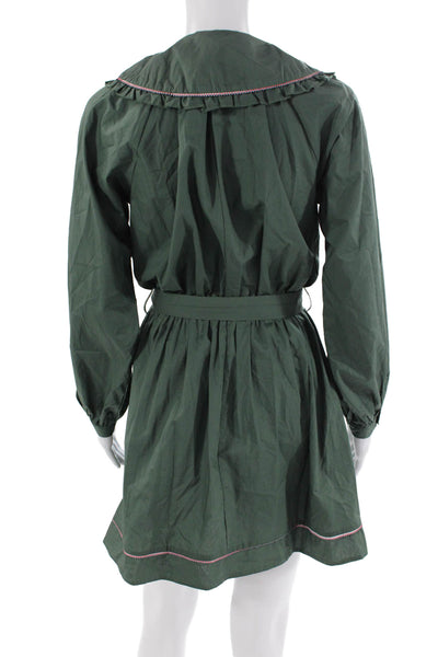 The Shirt Womens Button Down A Line Belted Dress Green Cotton Size Extra Small
