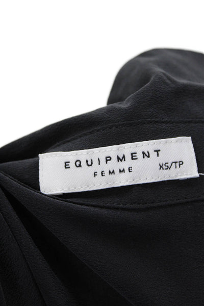 Equipment Femme Womens Silk Button Down Shirt Dress Black Size Extra Small