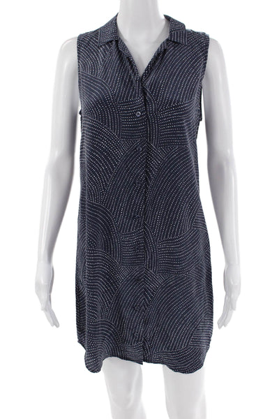 Equipment Femme Womens Spotted Button Down Dress Blue White Size Extra Small