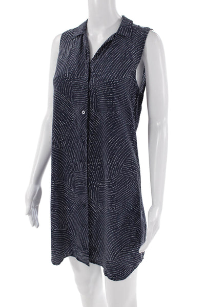 Equipment Femme Womens Spotted Button Down Dress Blue White Size Extra Small