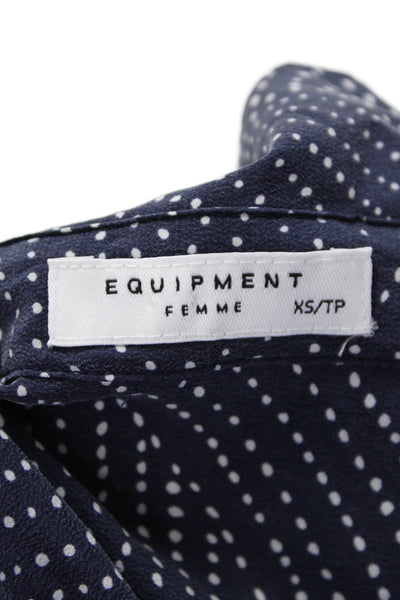 Equipment Femme Womens Spotted Button Down Dress Blue White Size Extra Small