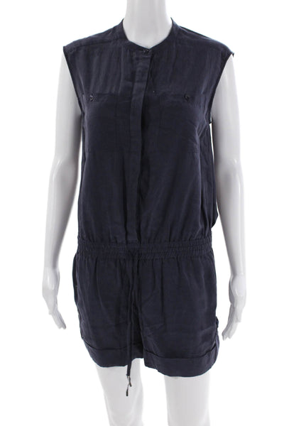 Vince Womens Button Down Sleeveless Romper Blue Cotton Size 4
