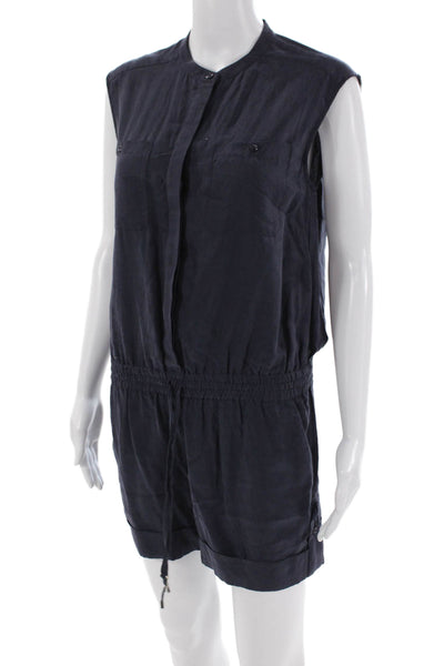 Vince Womens Button Down Sleeveless Romper Blue Cotton Size 4