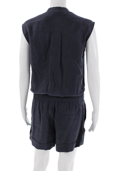 Vince Womens Button Down Sleeveless Romper Blue Cotton Size 4