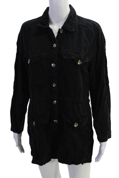 Zara Womens Collared Long Sleeve Button Up Romper Black Size M