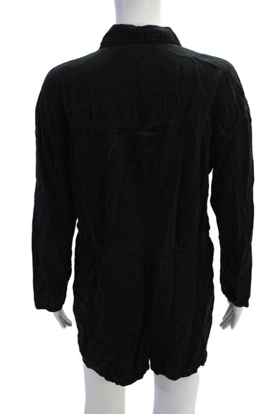 Zara Womens Collared Long Sleeve Button Up Romper Black Size M