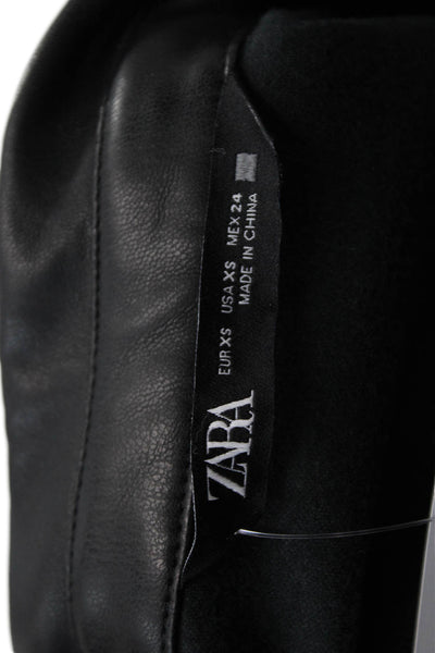 Zara Womens Faux Leather Tie Waist Collared Shift Dress Black Size XS
