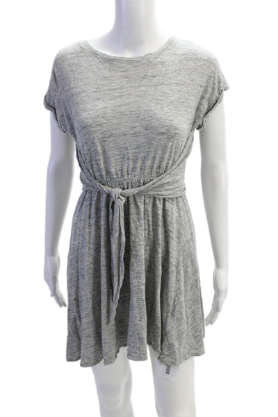Rebecca Taylor Womes Short Sleeve Tie Front A Line Mini Dress Gray Size XS