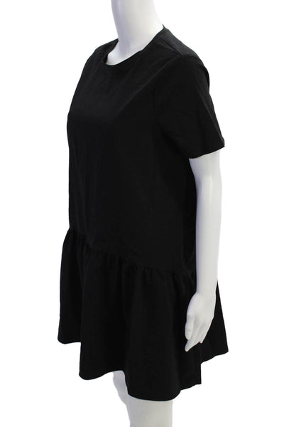 Zara Womens Solid Short Sleeve Ruffle Shift Dress Black Size S