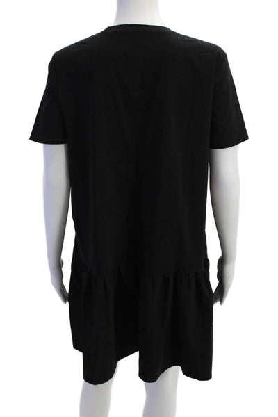 Zara Womens Solid Short Sleeve Ruffle Shift Dress Black Size S