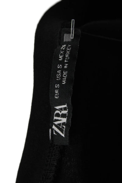 Zara Womens Solid Short Sleeve Ruffle Shift Dress Black Size S