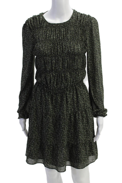 Michael Michael Kors Womens Long Sleeve Floral Smocked Dress Green Size 00