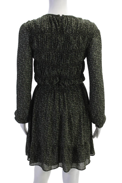 Michael Michael Kors Womens Long Sleeve Floral Smocked Dress Green Size 00