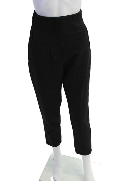 Zara Womens Pleated High Waisted Slim Fit Trousers Black Size XS