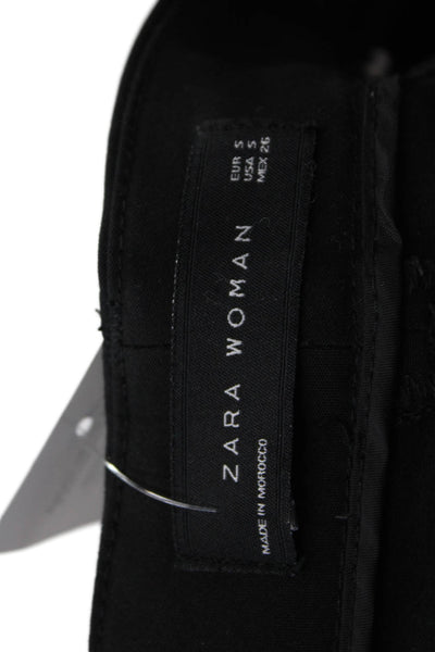 Zara Woman Womens Flat Front Solid Straight Trousers Black Size S