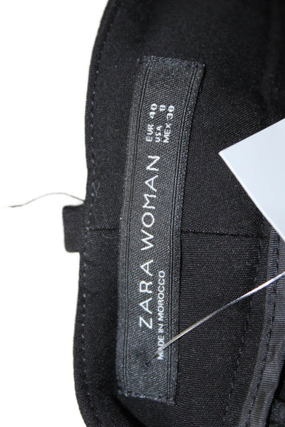 Zara Womens Solid Flat Front Trousers Black Size 8