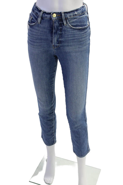 Frame Womens Le Sylvie Crop Distressed Straight Jeans Blue Size 24