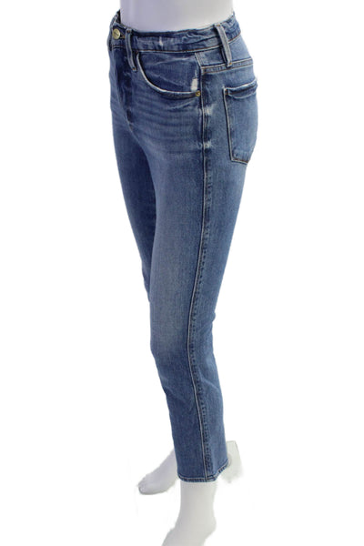 Frame Womens Le Sylvie Crop Distressed Straight Jeans Blue Size 24