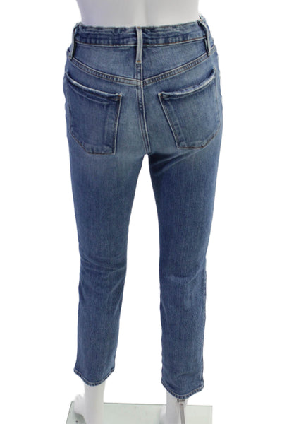 Frame Womens Le Sylvie Crop Distressed Straight Jeans Blue Size 24