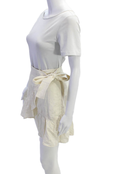ALC Girls Linen Silk Striped Ruffle Trim Wrap Skirt Beige Size 0