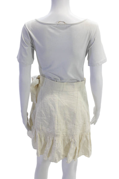 ALC Girls Linen Silk Striped Ruffle Trim Wrap Skirt Beige Size 0