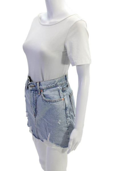 MNG Womens Distressed Light Wash Denim Mini Skirt Blue Size XS
