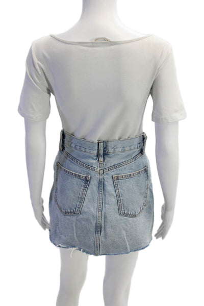 MNG Womens Distressed Light Wash Denim Mini Skirt Blue Size XS