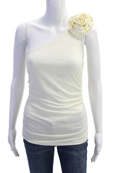 MNG Womens Gathered One Shoulder Sleeveless Blouse White Size S