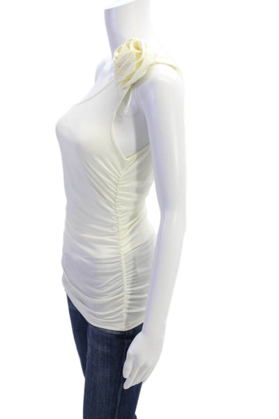 MNG Womens Gathered One Shoulder Sleeveless Blouse White Size S