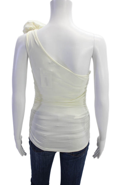 MNG Womens Gathered One Shoulder Sleeveless Blouse White Size S