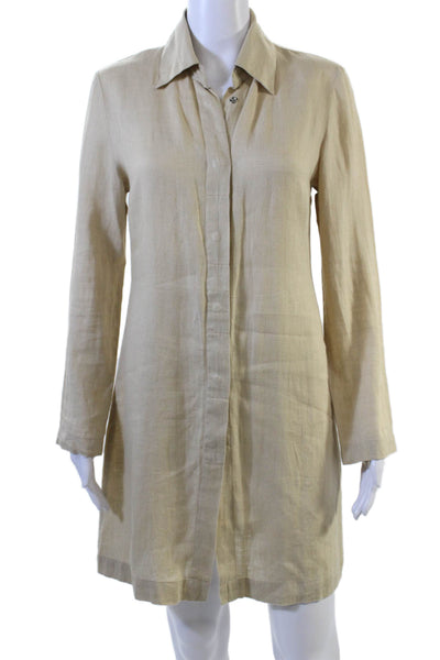 Anthropologie Womens Linen Long Sleeves Button Down Shirt Dress Beige Size 4