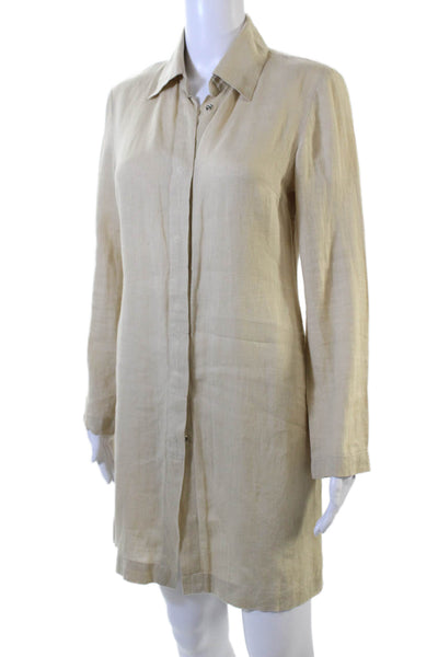 Anthropologie Womens Linen Long Sleeves Button Down Shirt Dress Beige Size 4
