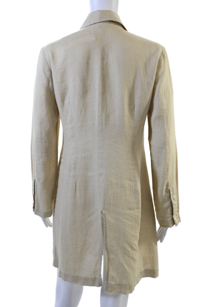 Anthropologie Womens Linen Long Sleeves Button Down Shirt Dress Beige Size 4