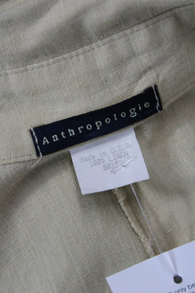 Anthropologie Womens Linen Long Sleeves Button Down Shirt Dress Beige Size 4