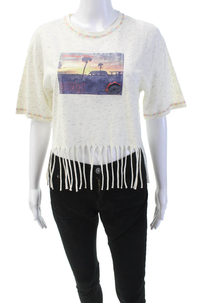 Ganni Womens Cotton Short Sleeve Round Neck Top Cream Size 2XS