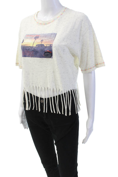 Ganni Womens Cotton Short Sleeve Round Neck Top Cream Size 2XS