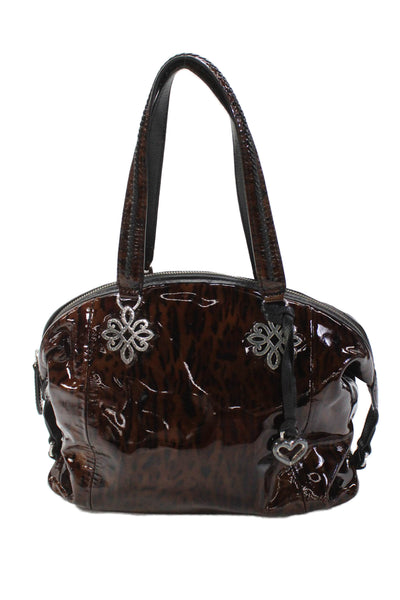 Brighton Womens Textured Lined Full Zip Animal Print Shoulder Bag Brown OS