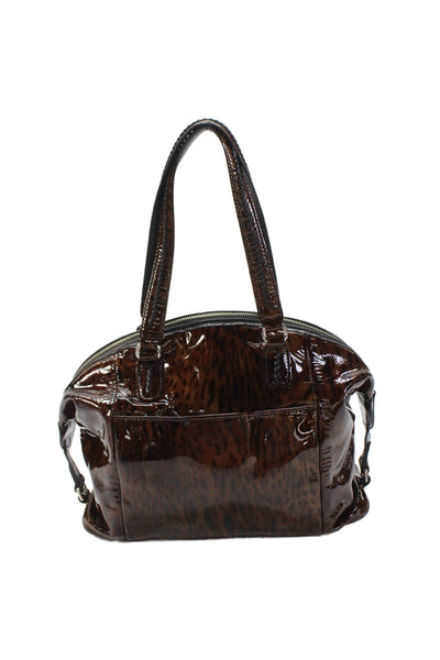 Brighton Womens Textured Lined Full Zip Animal Print Shoulder Bag Brown OS