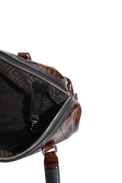 Brighton Womens Textured Lined Full Zip Animal Print Shoulder Bag Brown OS